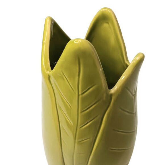 Pottery Barn Green Banana Leaf Vase Tropical Jungle 9" - Picture 9 of 11